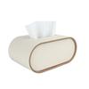 cmaos Cream Style Oval Tissue Box with Wood Grain Edge