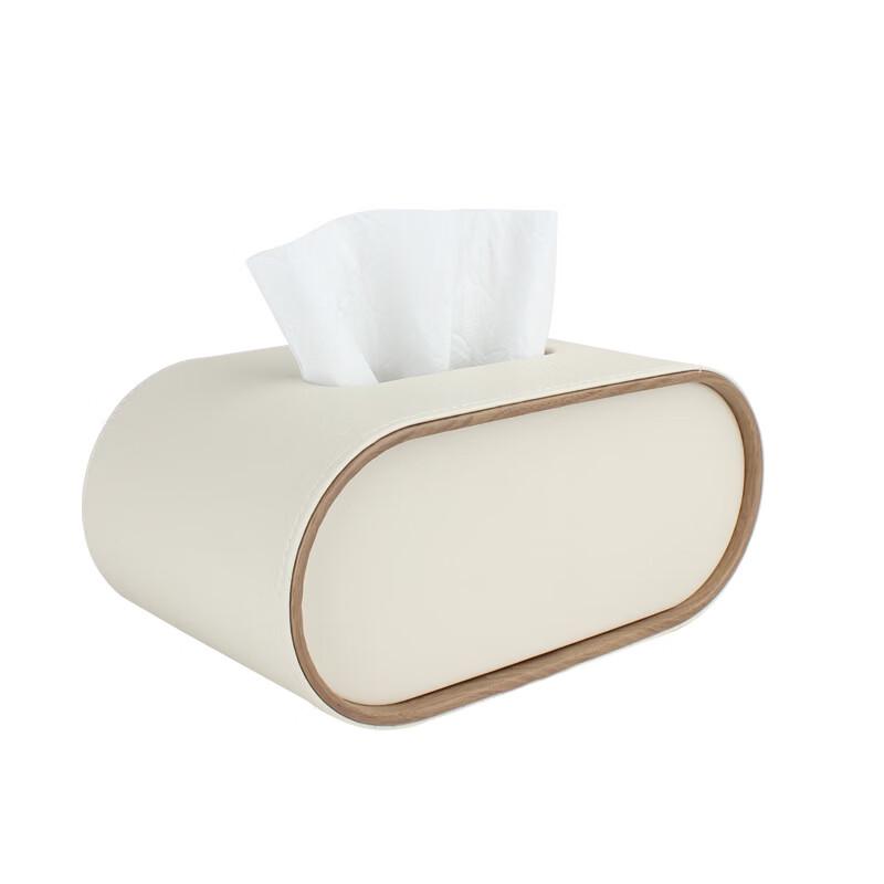 cmaos Cream Style Oval Tissue Box with Wood Grain Edge