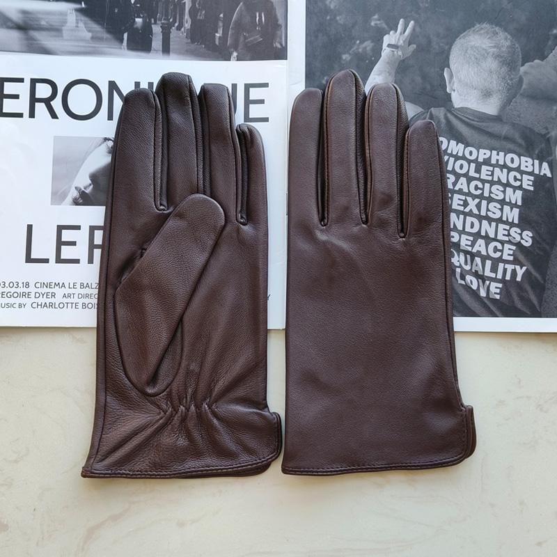 Men's Sheepskin Driving Gloves Solid Color Thin Single Leather Unlined Touch Screen Fashion Ripple Riding Motorcycle Gloves