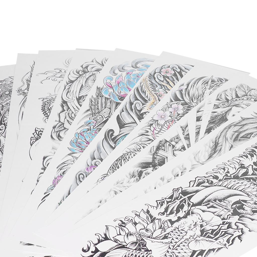 Lifelike Tattoo Stickers Fake Temporary Tattoo Large Full Arm Sticker Waterproof Tattoo Template 10pcs/Set