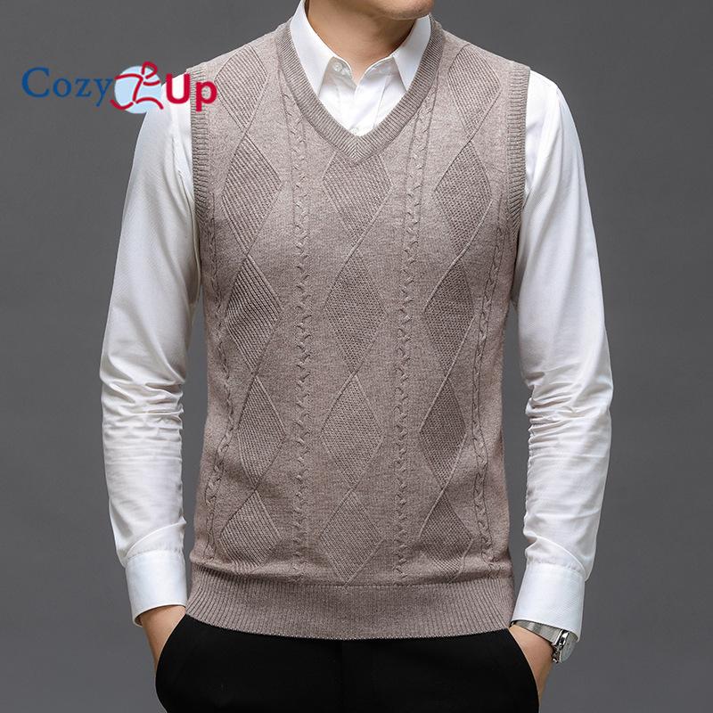 Cozy Up Men's Sweater Vest V Neck Slim Fit Casual Sleeveless Twisted Knitted Pullover Sweater