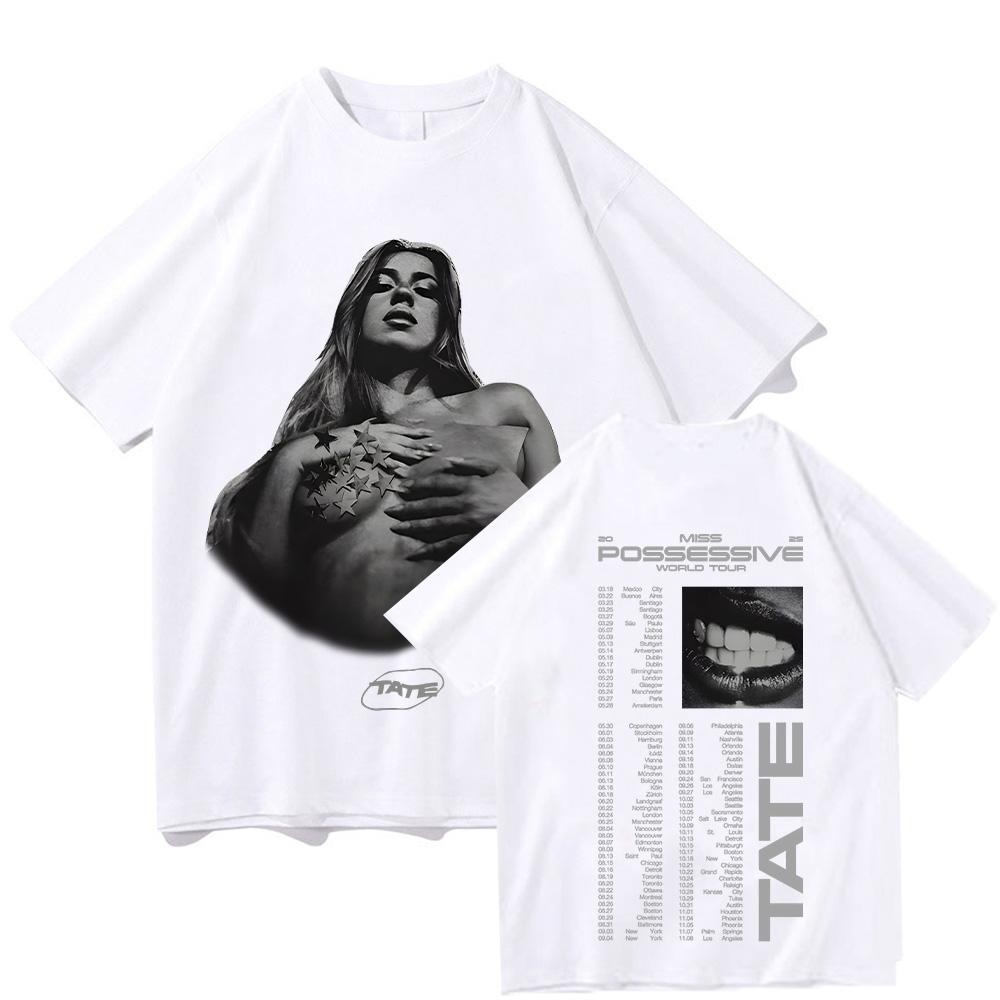 Tate McRae Pose Tour Tee Vintage Graphic T Shirts Miss Possessive 2025 Album Men Women Cotton T-shirt Harajuku Aesthetic Clothes
