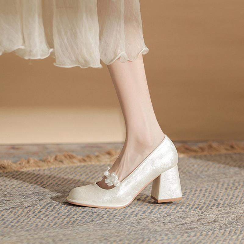 Mode 2025 Neue Französische Stilabsätze Markenschuhe Brautschuhe Mary Jane Sandalen Damen Süß Bequem Mode Braut Retro