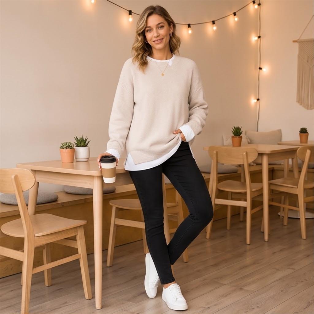 Women's Double Layer Collar Knit Pullover Sweater
