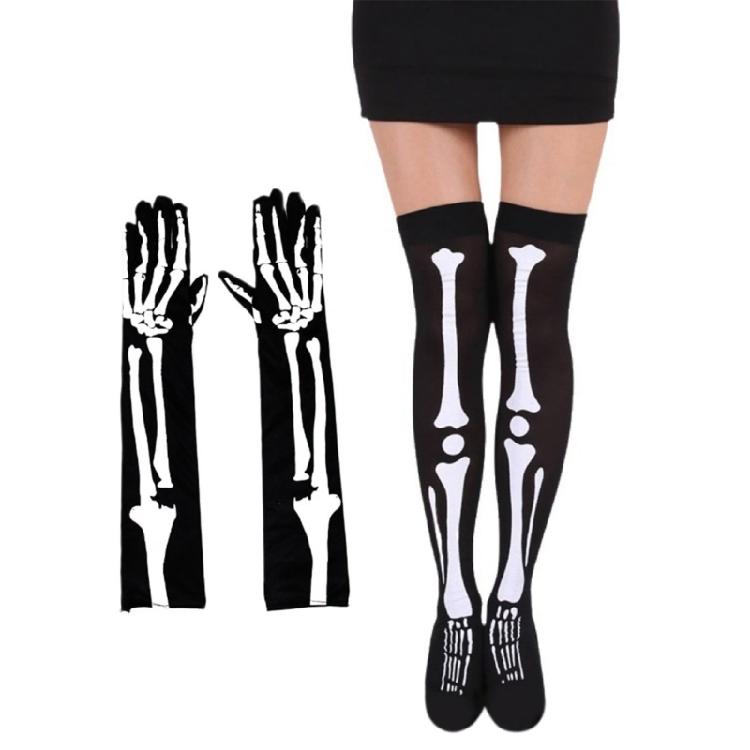 Halloween Skeleton Gloves Stocking for Cosplay Wear and Halloween Themed Party