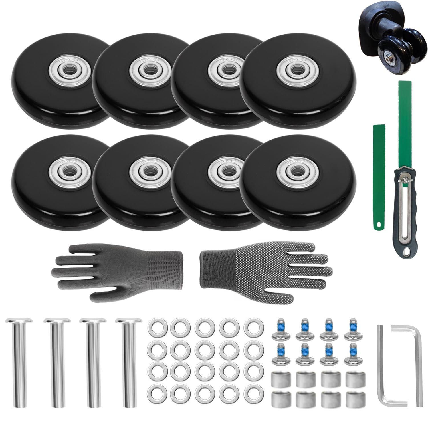 Suitcase caster double replacement set of 8 50mm rubber wheel Axle 50mm Wheel 50mm*14mm чёрный