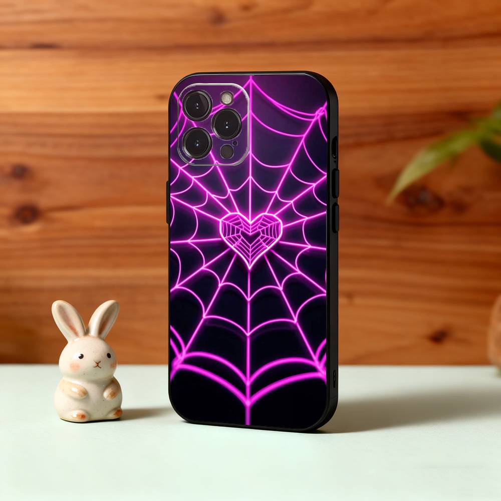 Cool S-Spider Web H-Heart Phone Case For iPhone17,16,15,14,13,12Plus,Pro Max,XS,5G Soft Silicone Black Cover