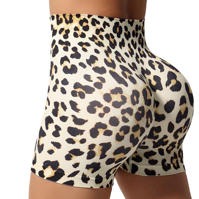 Leopardenmuster High Waist Nahtlose Yoga Shorts - Hüfthebende Fitnesshose
