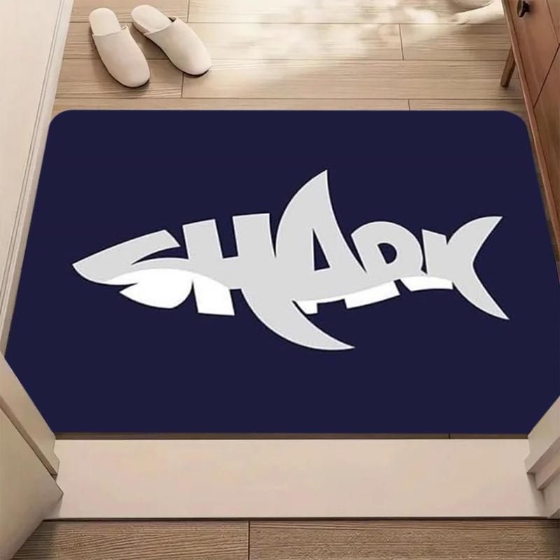 Nautical Shark Word Art Print Bath Mat Non Slip Washable Ocean Themed Floor Carpet for Bathroom Bedroom Entryway Coastal Decor 40x60cm