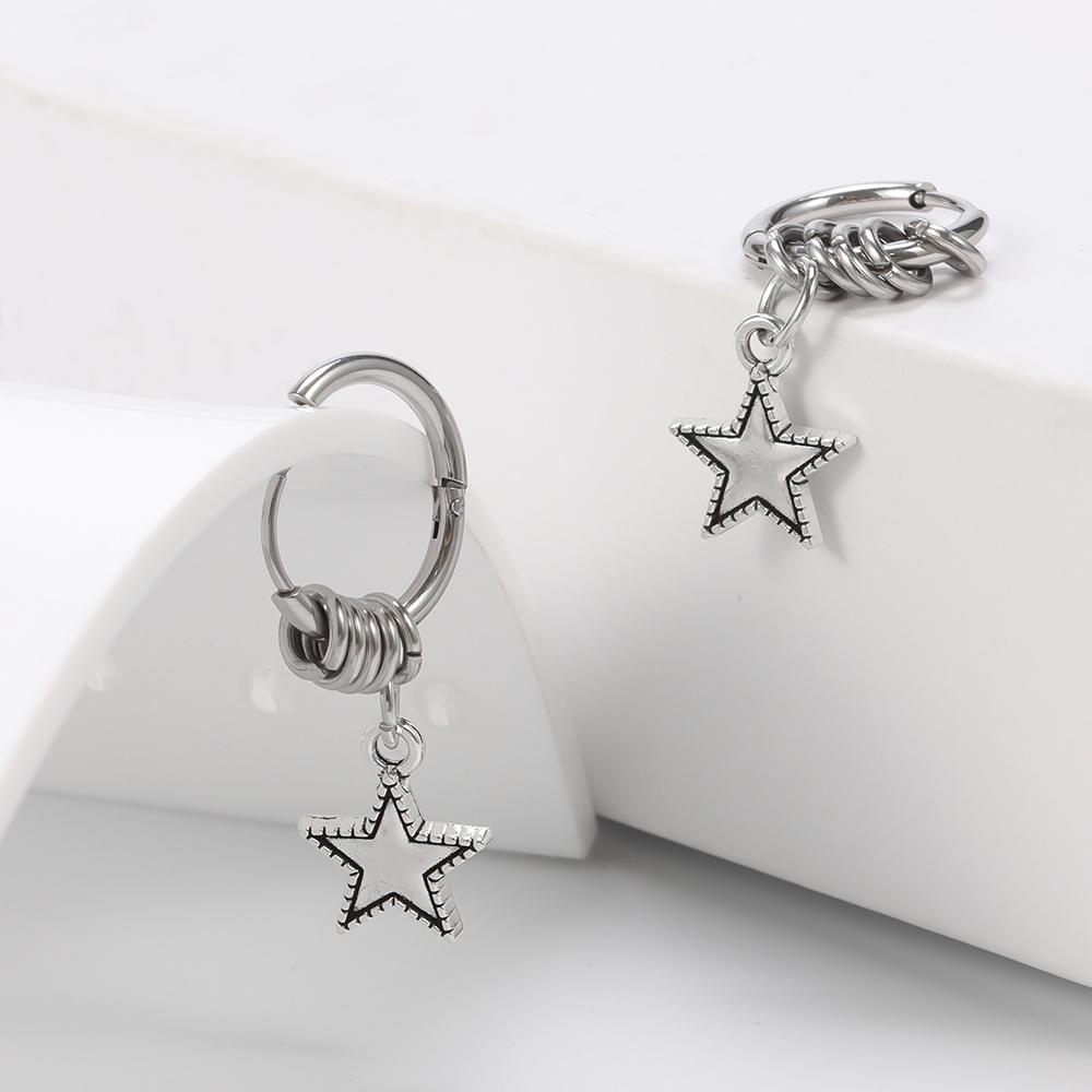 1 pair of stainless steel punk star ring earrings, suitable for women's daily fashion accessories