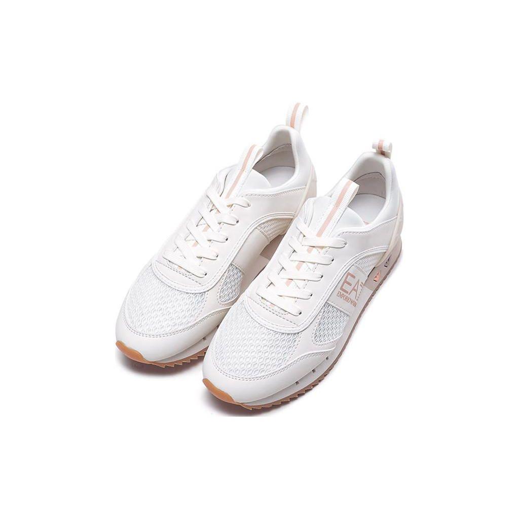 Emporio Armani EA7 PU Fabric Mesh Lace-Up Breathable Low-Top Casual Shoes Unisex Sneaker Beige X8X027XK050R321