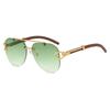 Leopard toad glasses sunglasses wood grain legs double beam frameless trimmed sunglasses European and American fashion trendy sunglasses retro