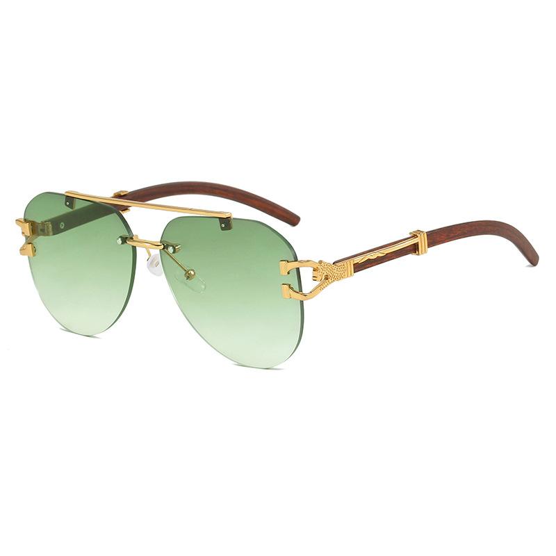 Leopard toad glasses sunglasses wood grain legs double beam frameless trimmed sunglasses European and American fashion trendy sunglasses retro