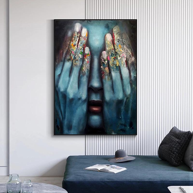 Modern Abstract Colored Fingers Canvas Painting Posters and Prints Wall Art Pictures for Living Room Wall Decoration Cuadros