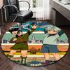 1pc Anime Cartoon Design Round Carpet - Office Chair Mat, Non-Slip Rug for Home Decor, Living Room, Bedroom, Game Room, Dormitory Flooring, Seasonal G