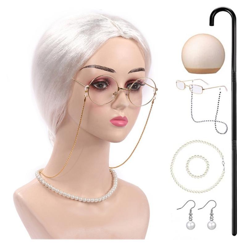 Halloween Grandma Costume Set Old Lady and Granny Glasses Props for Kid Girl F0S4
