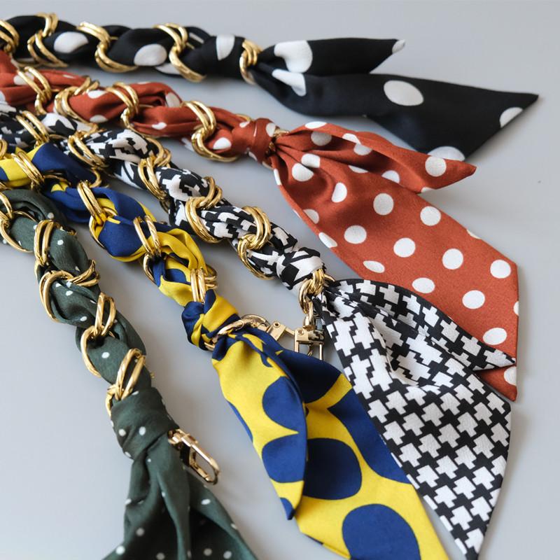 Neue Mode Frühling Sommer Frau Handtasche Zubehör Teil Ketten Abnehmbare Ersatz Red Dot Seide Scarve Strap Frauen DIY Kette