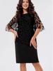 European & American Stylish Lace Two-Piece Illusion Dress with Cape & Slimming Mesh