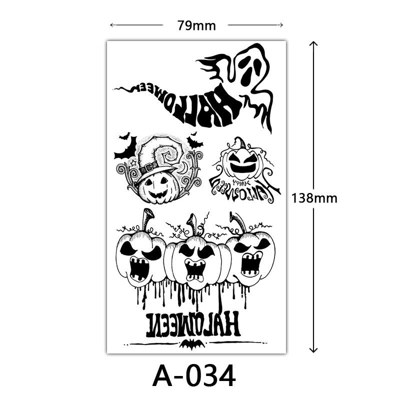 Halloween Tattoo Sticker, Skull Reaper Sickle, Black Bat Tombstone Pumpkin Tattoo