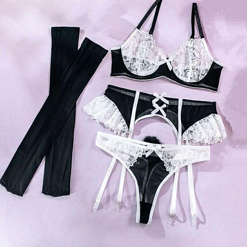 Trendy Lace See-Through Mesh Bra with Underwire - Hot Selling 5-Piece Set