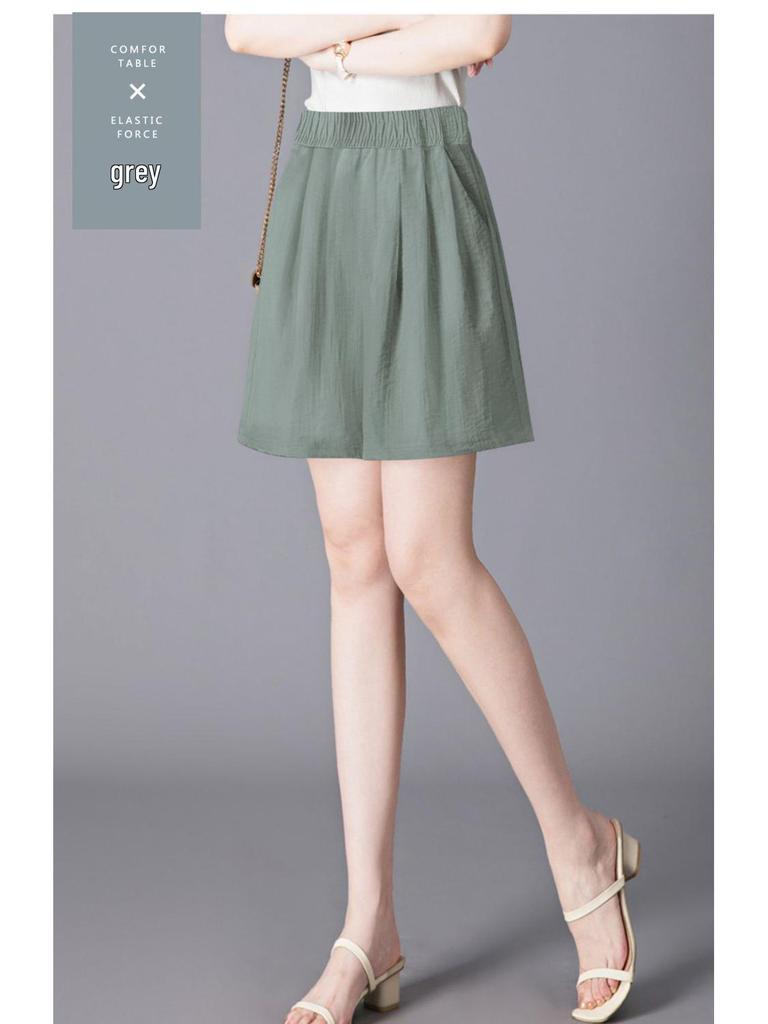 Ice Silk Women's Plus Size Summer Capris: Loose Straight, High Waist, Casual Wide Leg Shorts