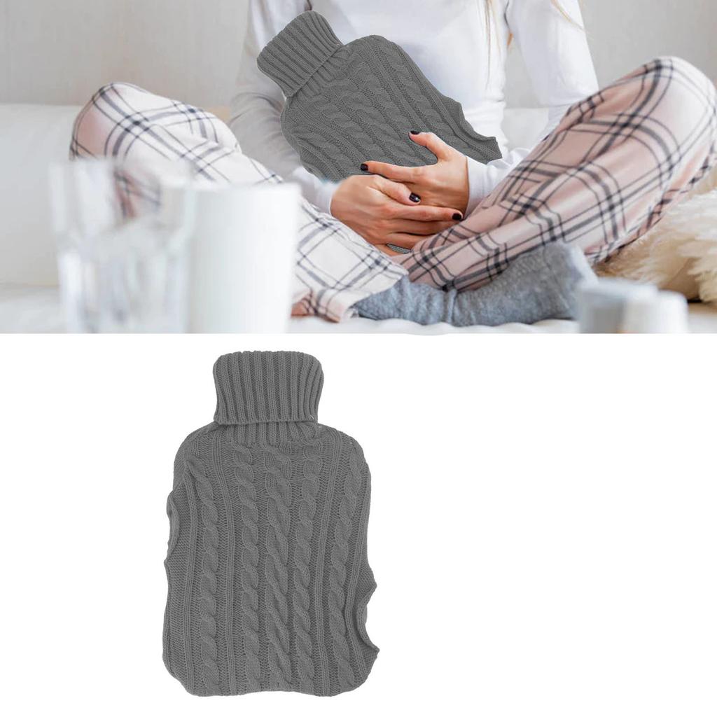 Hot Water Bag Rubber Explosionproof Water Injected Hand Warming Bag with Knit Hand Insert Cover Large