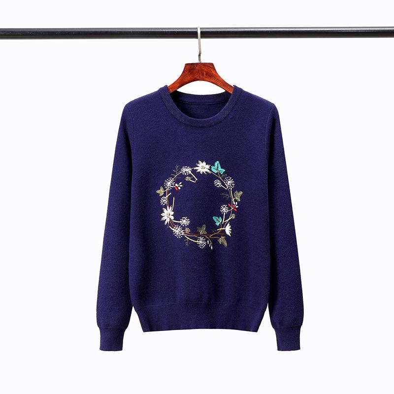 2023 Autumn Women's Embroidered Korean-Style Pullover Sweater - Long Sleeve Base Layer Knitwear