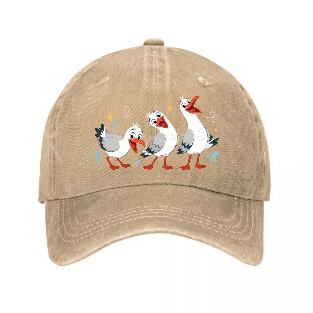 Playful Cartoon Seabird Trio Parade New Vintage Washed Cotton Baseball Cap Sun Hats
