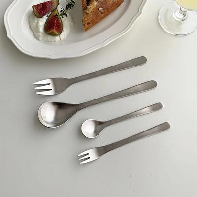 Japanese Tableware 304 Stainless Steel Brushed Metal Dessert Knife Fork Spoon Tea Cutlery Set Kitchen Utensils
