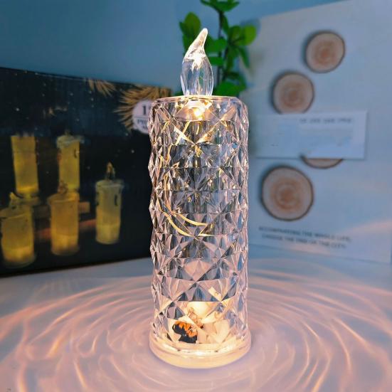 Yousheng 1/5Pcs LED Faux Crystal Candle Light Rose Shadow Electric Flameless Flickering Simulation Candle Lamp Anniversary Wedding Christmas