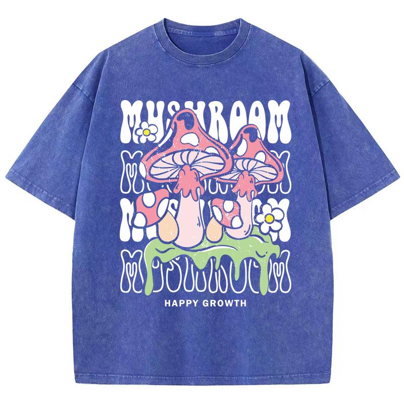 Creative Mushroom Letter Print Women Washed T-Shirt O-Neck Casual T Shirts Cotton Soft Clothes Loose Short Sleeves