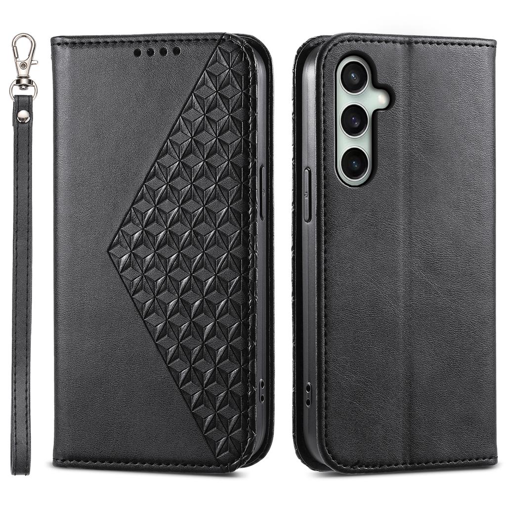 Etui portfelowe dla Samsunga Galaxy S24 FE, tekstura cielęca, skóra PU, pokrowiec na telefon ze smyczą