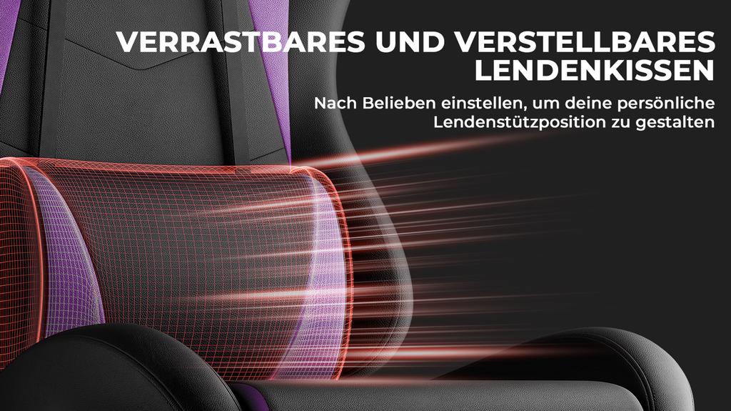 Gaming Chair Ergonomic Gaming Chair with Lumbar Cushion and Headrest, Gamer Chair Height Adjustable, PC Chair for Adults Girls Boys, Black-Violet
