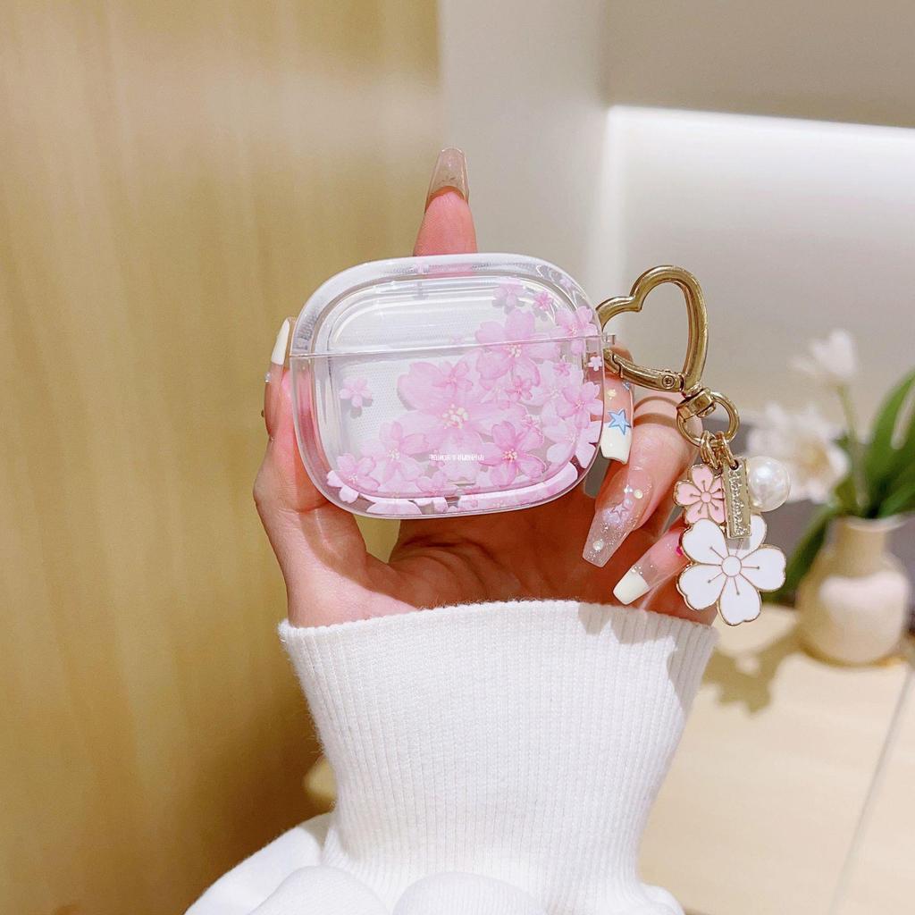 Applicable To Apple Transparent Cherry Blossom AirPods Earphone Protective Case Wireless Bluetooth Round Transparent Protective Case
