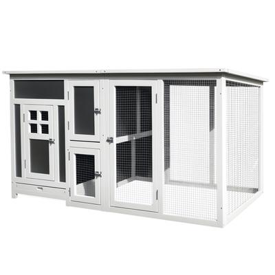 Wood Chicken Coop Hutch Hen House Cage PC Roof W/ Run Nest Box Deluxe 160 X 75 X 80 Cm
