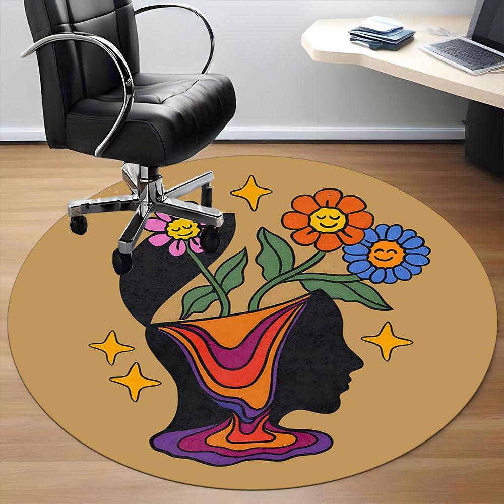 1 Stück Flower Power Büro Runder Teppich, Matte Geeignet Für Büro, Unter Bürostühlen Schlafzimmer Wohnzimmer Heimdekoration, Raum Deko