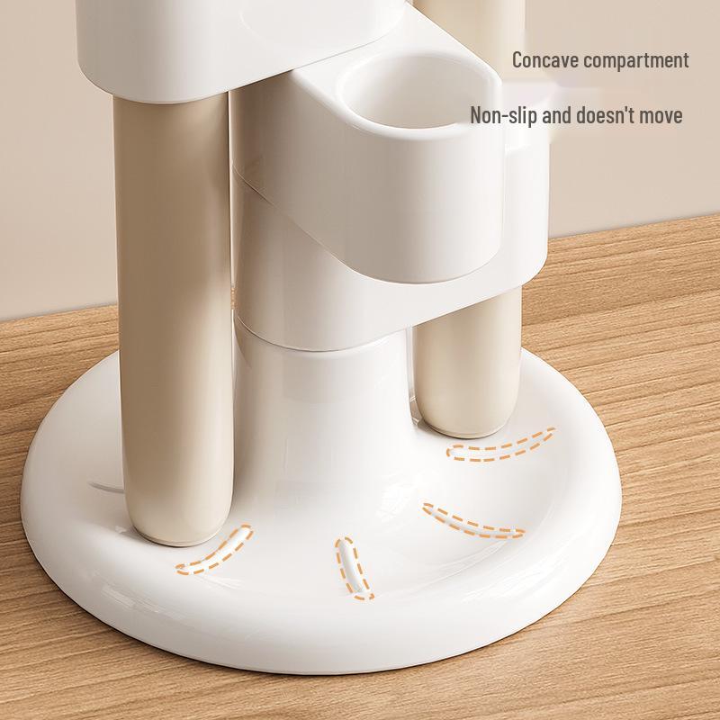 Rotating Bathroom Toothbrush & Makeup Brush Holder with Compartments
