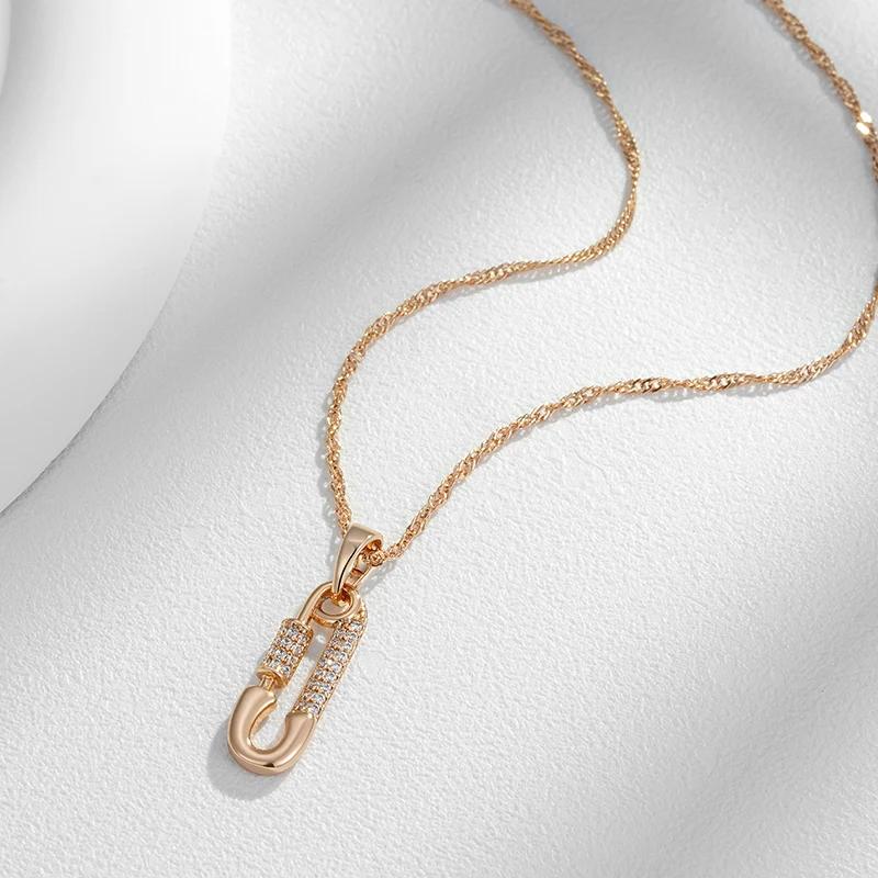 Personality Pin Shape Pendant Necklace for Women Rose Gold Color Zircon Pendant Fine Jewelry for Daily Wear