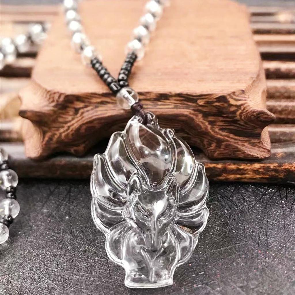 Obsidian Nine-Tailed Fox Pendant Necklace for Men and Women