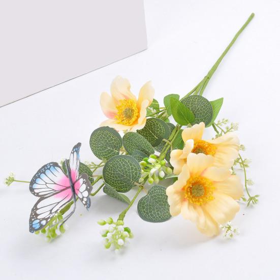 Yousheng Artificial Wildflowers Bouquet Fake Flower Eucalyptus Stem with Butterfly Faux Silk Floral Arrangement for Farmhouse Table Centerpiece Home