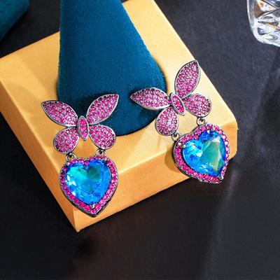 Needle Light Luxury Sweet Personality Design Earrings Zircon Butterfly Love Earrings Temperament Earrings