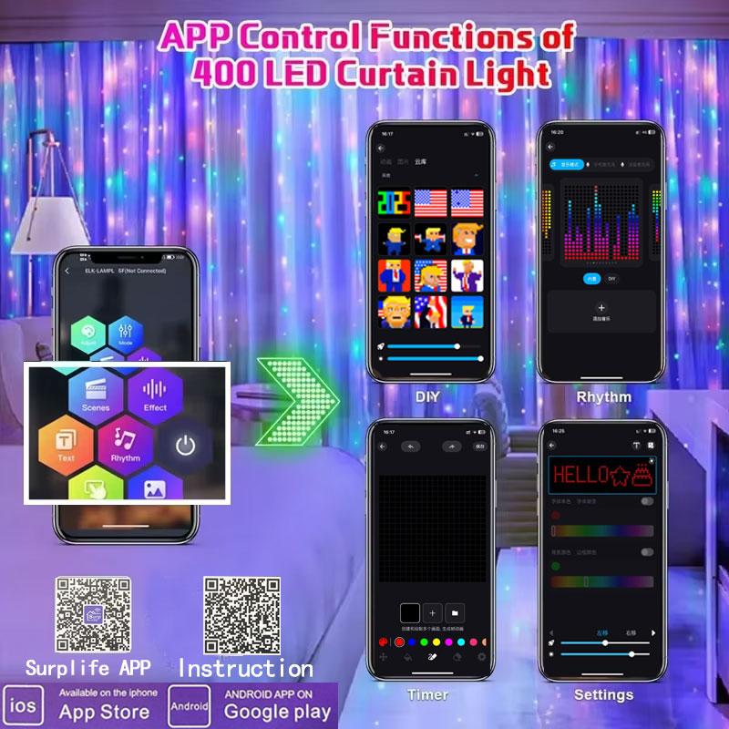 Christmas LED Smart Curtain Lights Room  App DIY RGB Fairy Lights  Music  Window Strip Lights Home Room Decoration