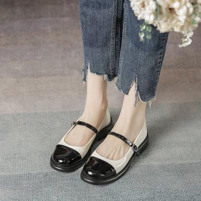 Chaussures Mary Jane pour femmes printemps 2025 chaussures simples à couleurs assorties bout rond cuir verni petites chaussures en cuir talon épais chaussures pour femmes Ge Shilin rétro