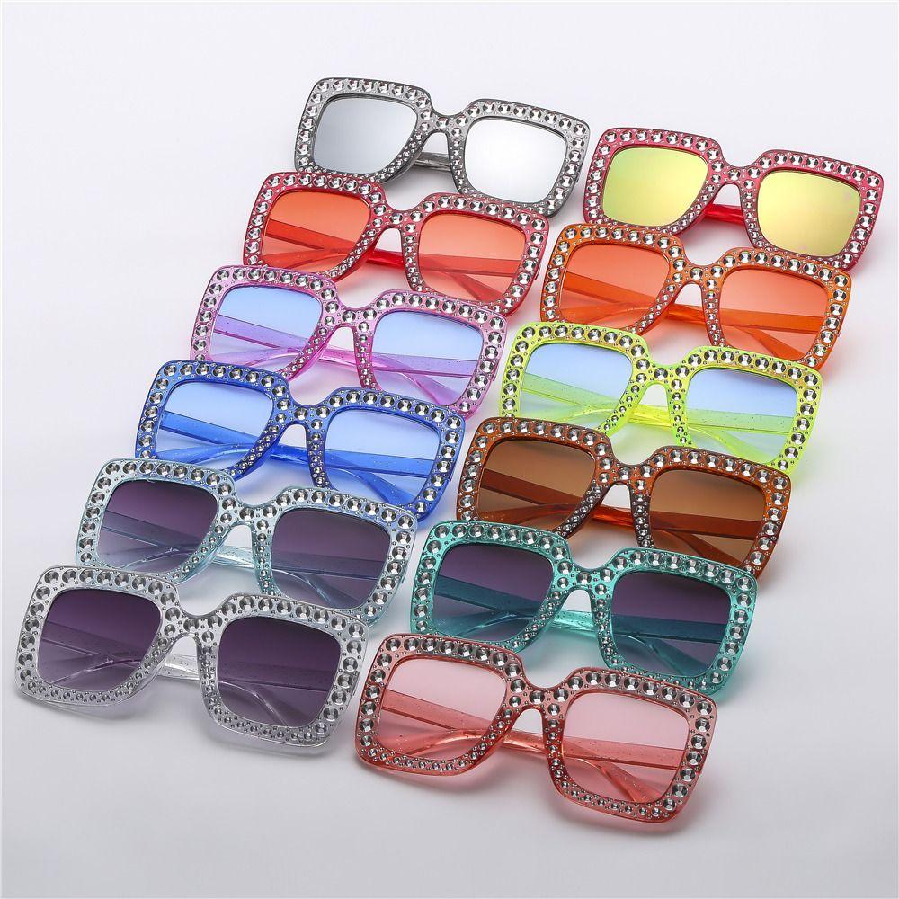 Cool Square Crystal Oversized Sunglasses UV400 Protection Big Frame Diamond Sun Glasses Sparkling Shades Party/Beach/Streetwear