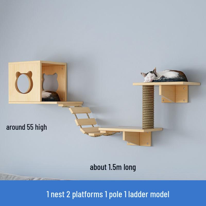 In Stock Wall-Mounted Solid Wood Cat Climbing Frame, Cat Tree, and Scratching Post