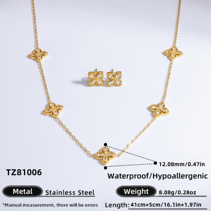 Stainless Steel Four Leaf Clover Necklace Earring Set Women Lightweight Hypoallergenic Jewelry Elegant Minimalist
