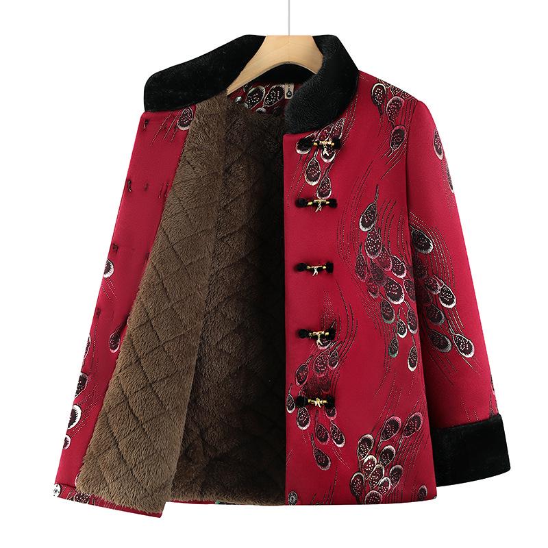 

Women s Winter Cotton Padded Jacket with Fleece - Fashionable Granny s Tang Suit, Perfect for Moms and Elderly Ladies XXL ярко-красный