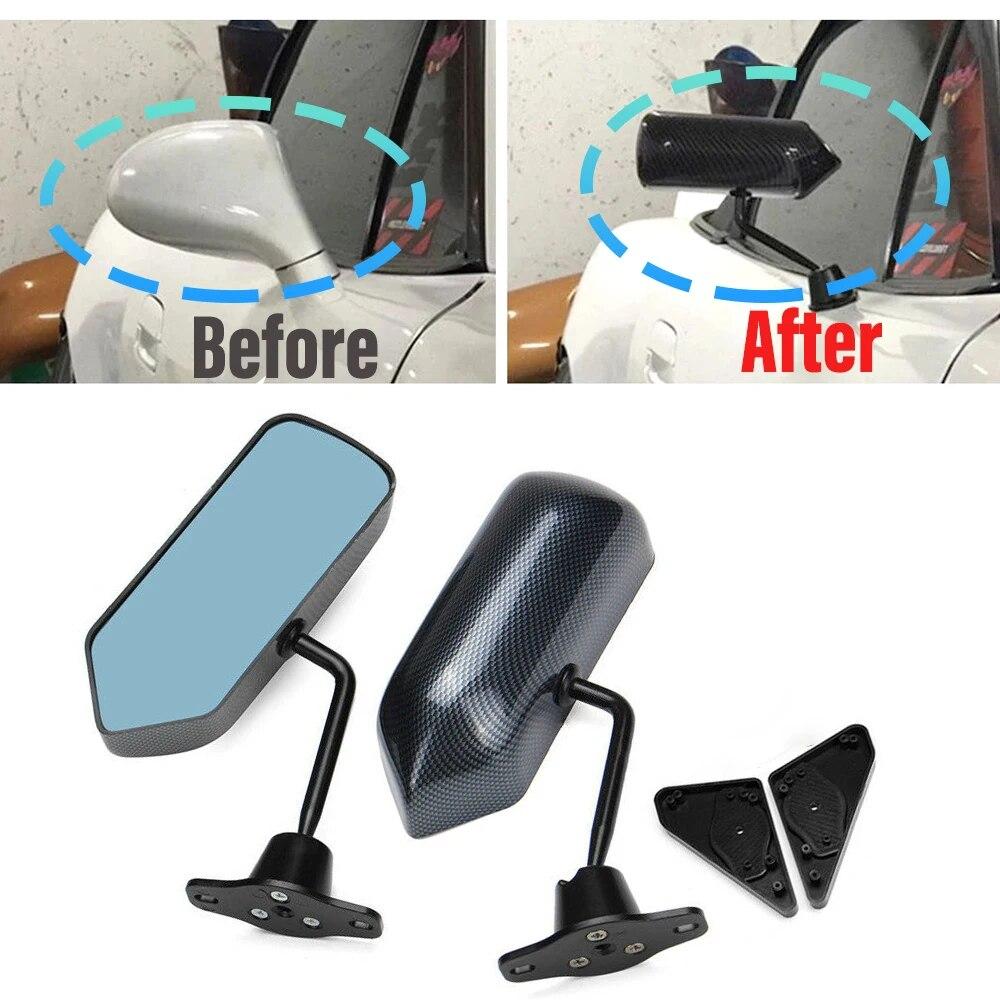 2x F1 Style Retro Car Side Rearview Mirror Pair Universal Vintage Blue Lens Side Glass Wide Angle Metal Rear View Mirror