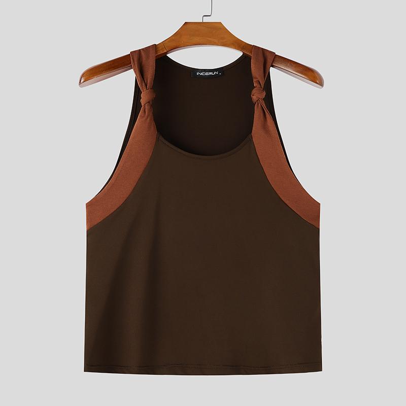 INCERUN Men Sleeveless Stitching Casual Fitted Tank Tops Basic Undershirts