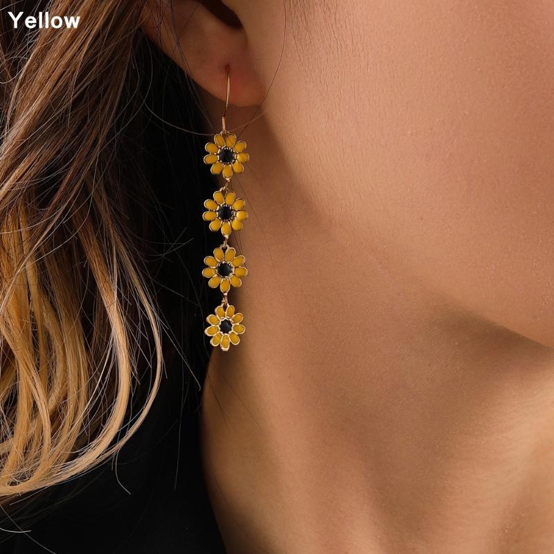 Fashion Colorful Daisy Drop Earring Vintage Long Tassel Dangle Earrings for Women Wedding Party Jewelry Gift